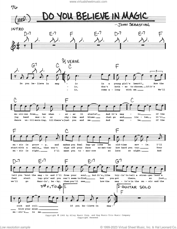 Do You Believe In Magic sheet music for voice and other instruments (real book with lyrics) by Lovin' Spoonful and John Sebastian, intermediate skill level