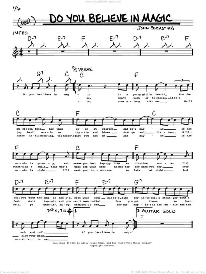 Do You Believe In Magic sheet music for voice and other instruments (real book with lyrics) by Lovin' Spoonful and John Sebastian, intermediate skill level