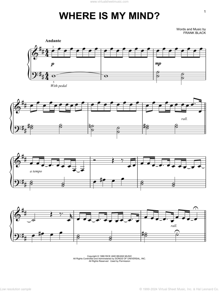 Where Is My Mind? sheet music for piano solo by Maxence Cyrin, Pixies and Francis Black, easy skill level