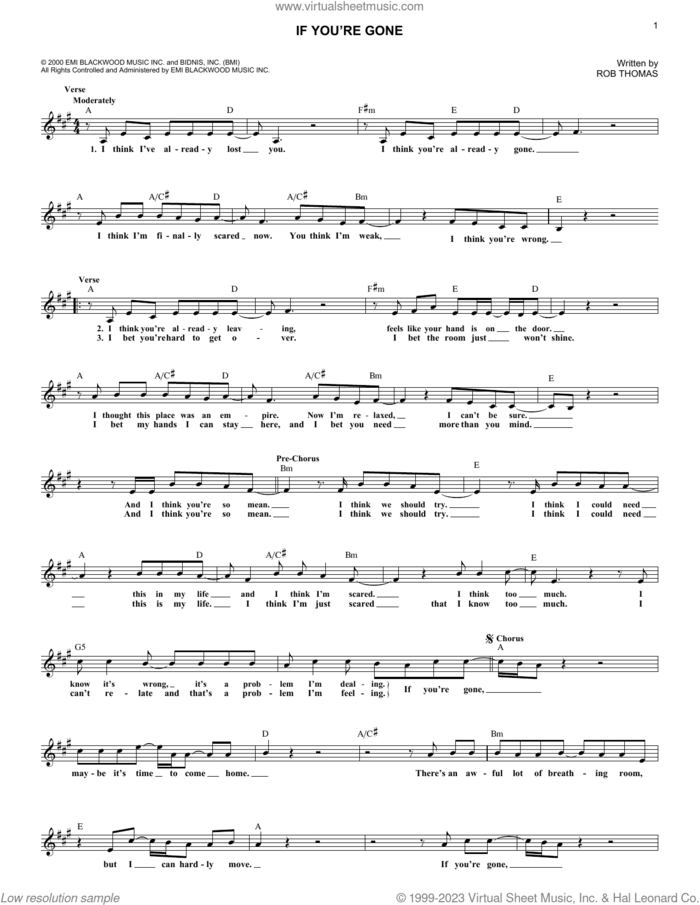 If You're Gone sheet music for voice and other instruments (fake book) by Matchbox Twenty and Rob Thomas, intermediate skill level