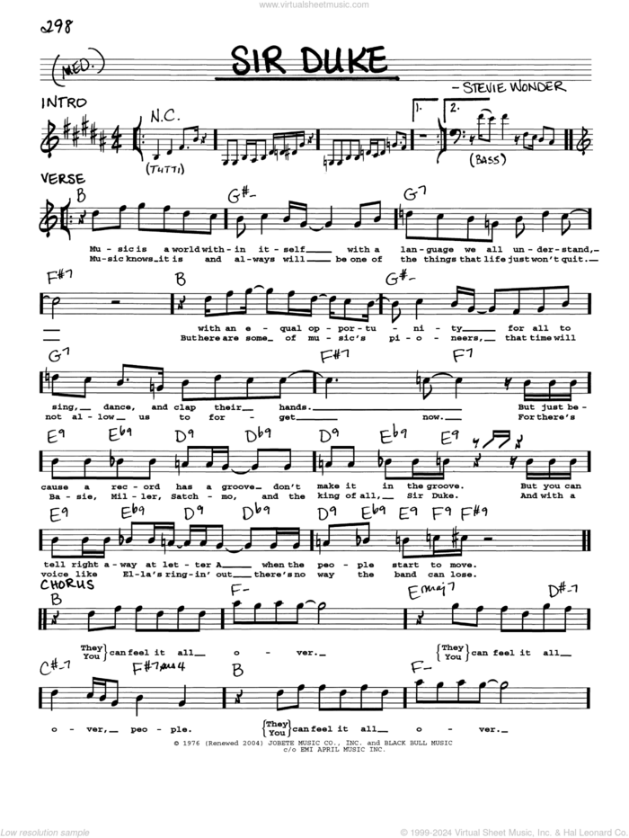 Sir Duke sheet music for voice and other instruments (real book with lyrics) by Stevie Wonder, intermediate skill level