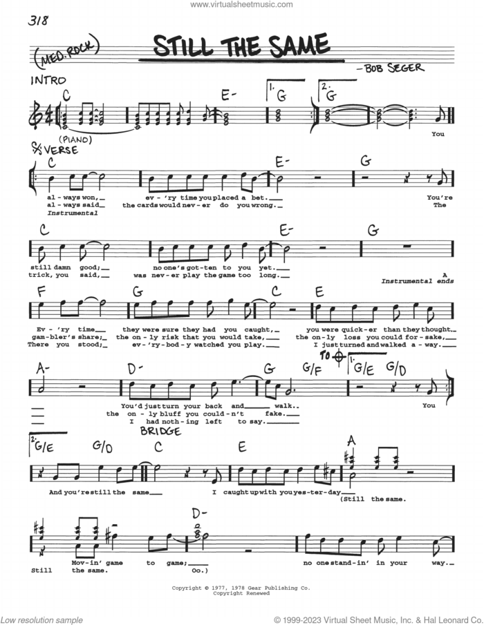 Still The Same sheet music for voice and other instruments (real book with lyrics) by Bob Seger, intermediate skill level