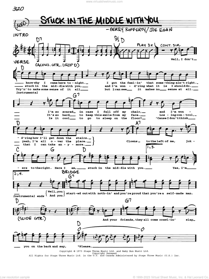 Stuck In The Middle With You sheet music for voice and other instruments (real book with lyrics) by Stealers Wheel, Gerry Rafferty and Joe Egan, intermediate skill level
