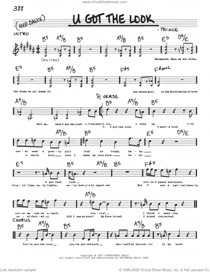 U Got The Look sheet music for voice and other instruments (real book with lyrics) by Prince, intermediate skill level