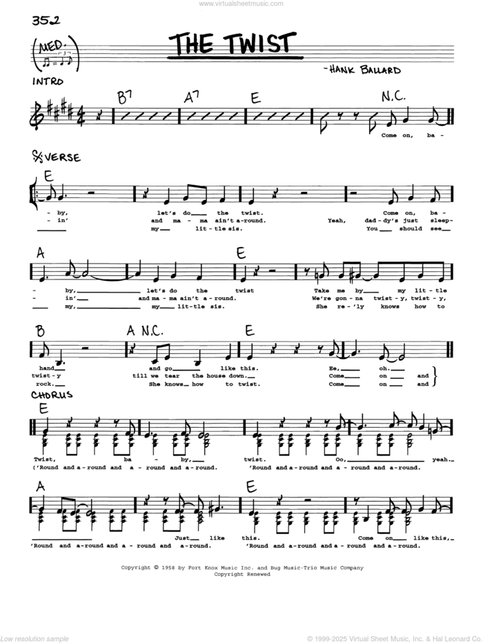 The Twist sheet music for voice and other instruments (real book with lyrics) by Chubby Checker and Hank Ballard, intermediate skill level