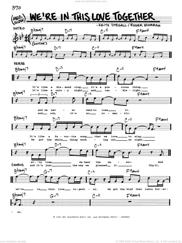 We're In This Love Together sheet music for voice and other instruments (real book with lyrics) by Al Jarreau, Keith Stegall and Roger Murrah, intermediate skill level