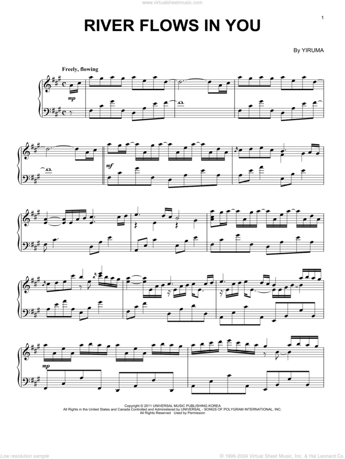 River Flows In You sheet music for piano solo by Yiruma, intermediate skill level