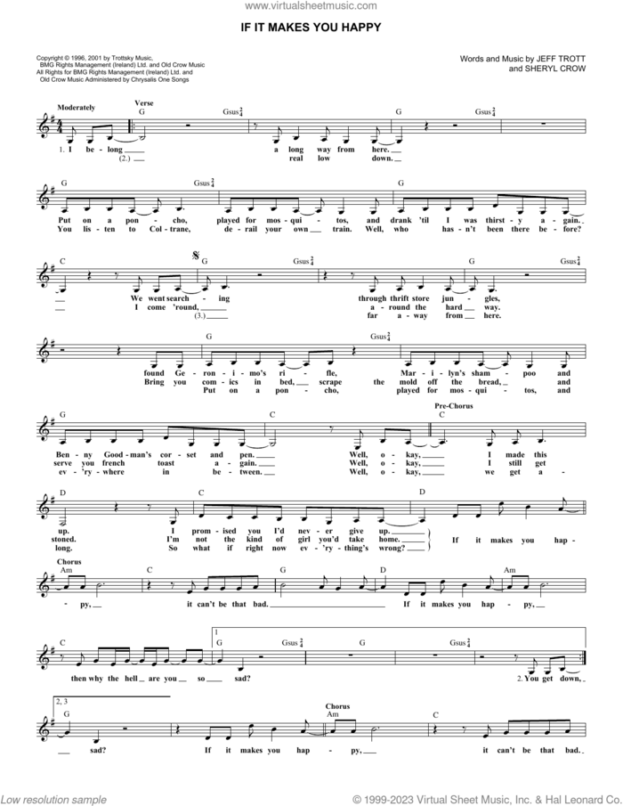If It Makes You Happy sheet music for voice and other instruments (fake book) by Sheryl Crow and Jeff Trott, intermediate skill level