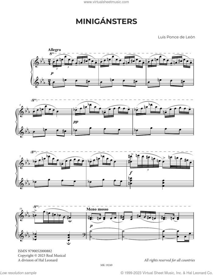 Minigansters sheet music for piano solo by Luis Ponce de León, classical score, intermediate skill level