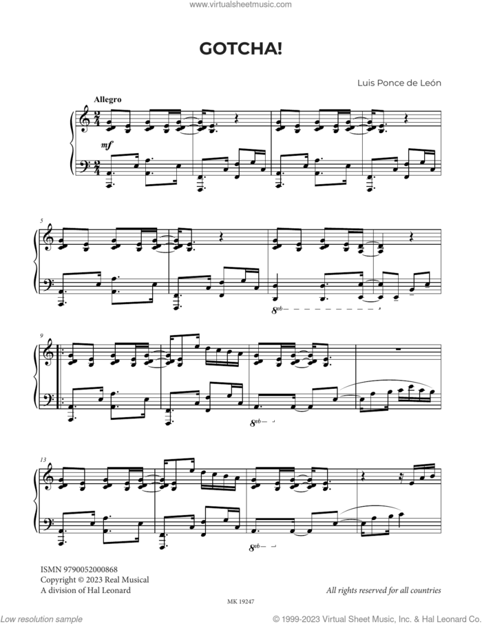 Gotcha! sheet music for piano solo by Luis Ponce de León, classical score, intermediate skill level