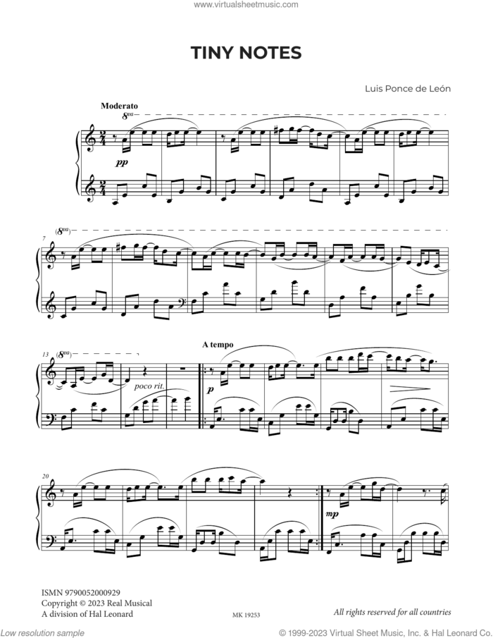 Tiny Notes sheet music for piano solo by Luis Ponce de León, classical score, intermediate skill level