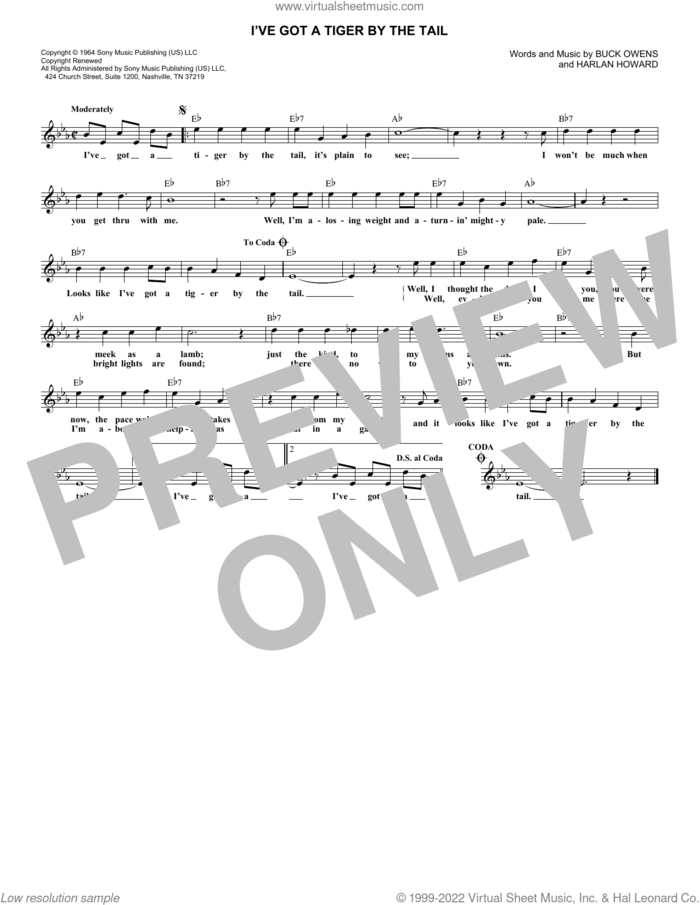 I've Got A Tiger By The Tail sheet music for voice and other instruments (fake book) by Buck Owens and Harlan Howard, intermediate skill level