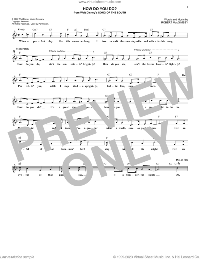 How Do You Do? (from Song Of The South) sheet music for voice and other instruments (fake book) by Robert MacGimsey, intermediate skill level