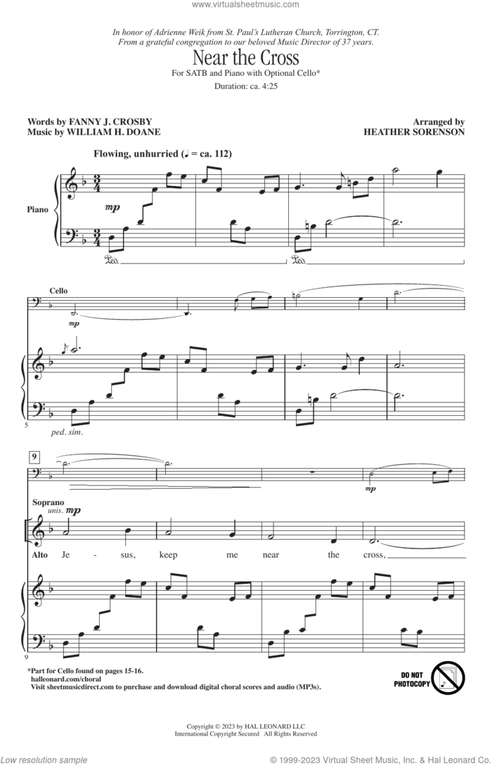 Near The Cross (arr. Heather Sorenson) sheet music for choir (SATB: soprano, alto, tenor, bass) by William H. Doane, Heather Sorenson and Fanny J. Crosby, intermediate skill level