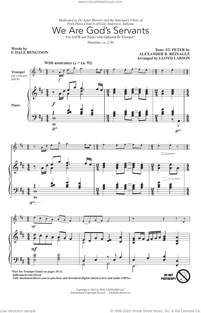 We Are God's Servants (arr. Lloyd Larson) sheet music for choir (SATB: soprano, alto, tenor, bass) by F. Dale Bengtson, Lloyd Larson and Traditional hymn tune, intermediate skill level