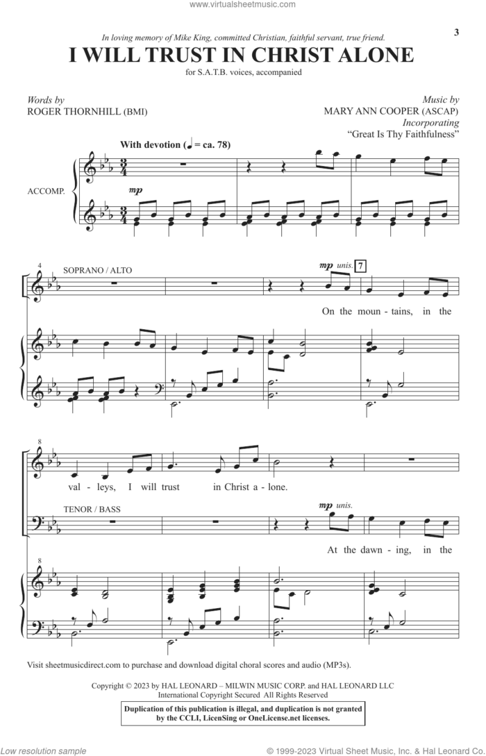 I Will Trust In Christ Alone sheet music for choir (SATB: soprano, alto, tenor, bass) by Mary Ann Cooper and Roger Thornhill, intermediate skill level