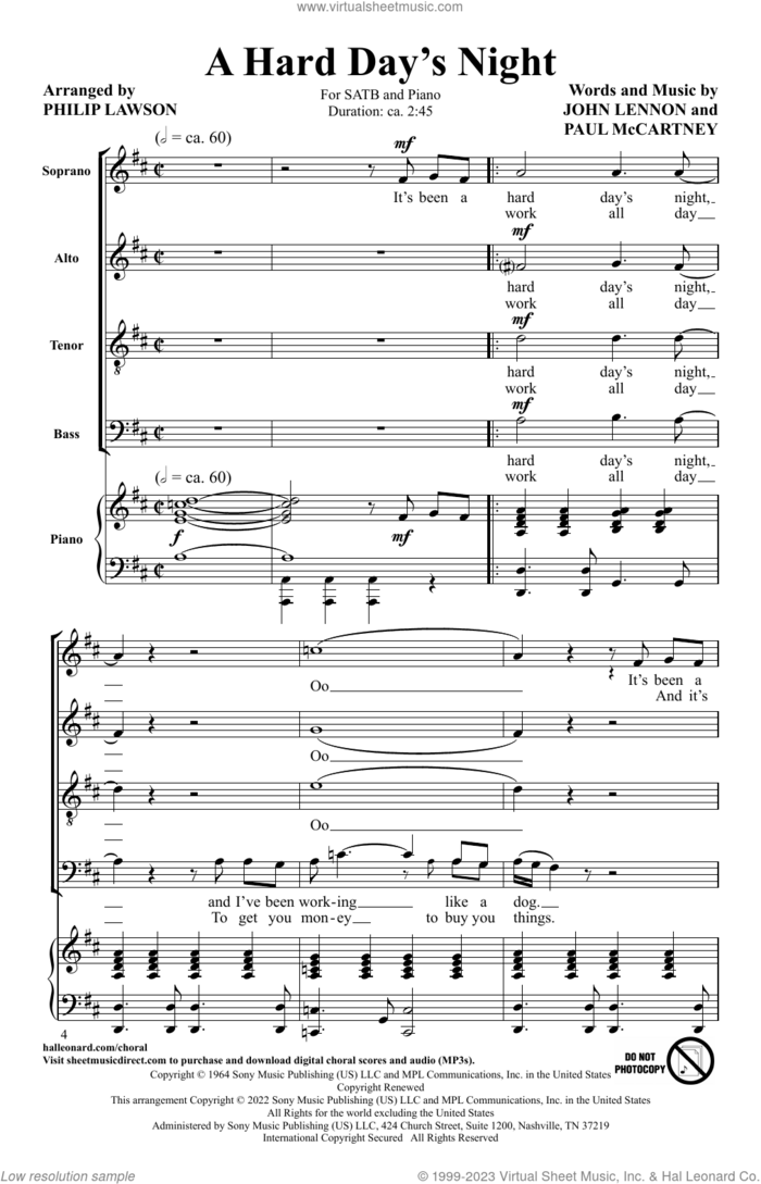 A Hard Day's Night (5 Beatles Songs) (arr. Philip Lawson) sheet music for choir (SATB: soprano, alto, tenor, bass) by The Beatles, Philip Lawson, John Lennon and Paul McCartney, intermediate skill level