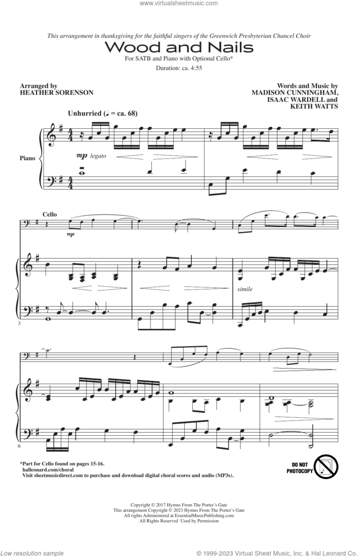 Wood And Nails (arr. Heather Sorenson) sheet music for choir (SATB: soprano, alto, tenor, bass) by The Porter's Gate, Heather Sorenson, Isaac Wardell, Keith Watts and Madison Cunningham, intermediate skill level