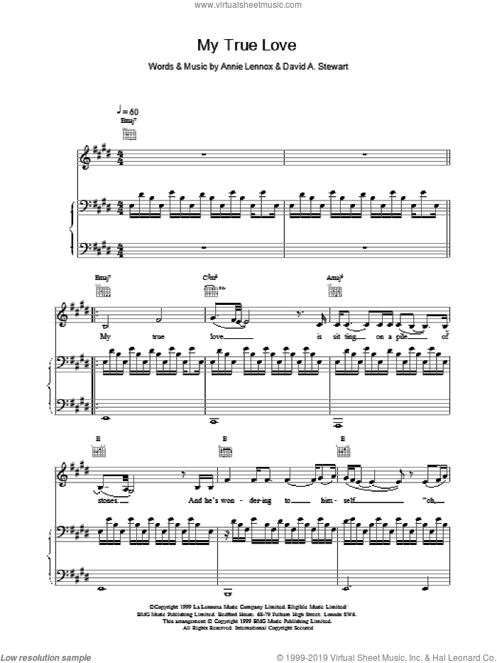 My True Love sheet music for voice, piano or guitar by Eurythmics, intermediate skill level