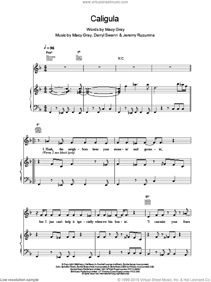 Caligula sheet music for voice, piano or guitar by Macy Gray, intermediate skill level
