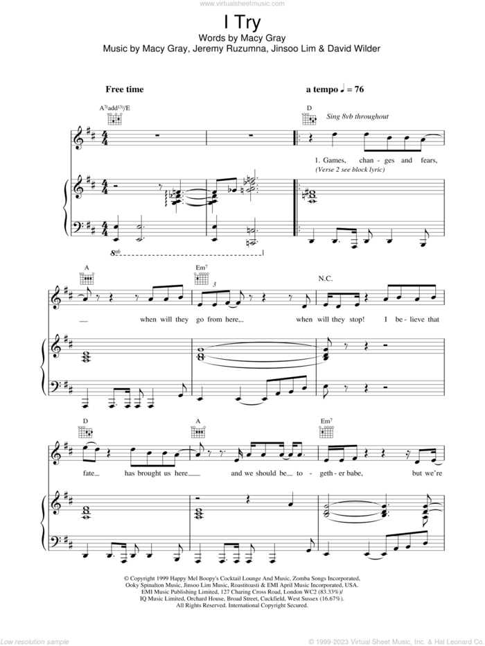I Try sheet music for voice, piano or guitar by Macy Gray, intermediate skill level
