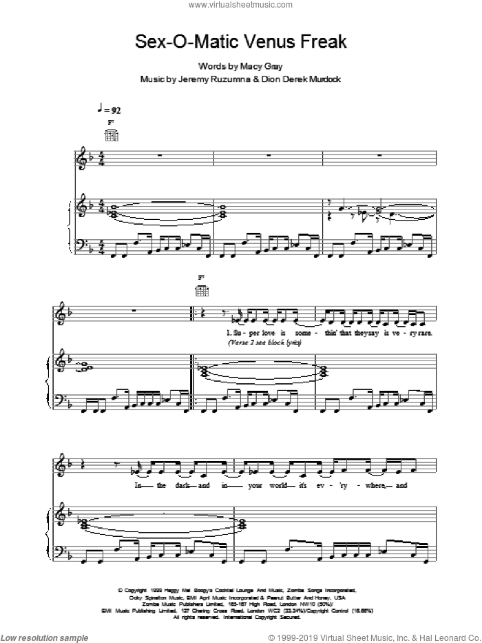 Sexomatic Venus Freak sheet music for voice, piano or guitar by Macy Gray, intermediate skill level