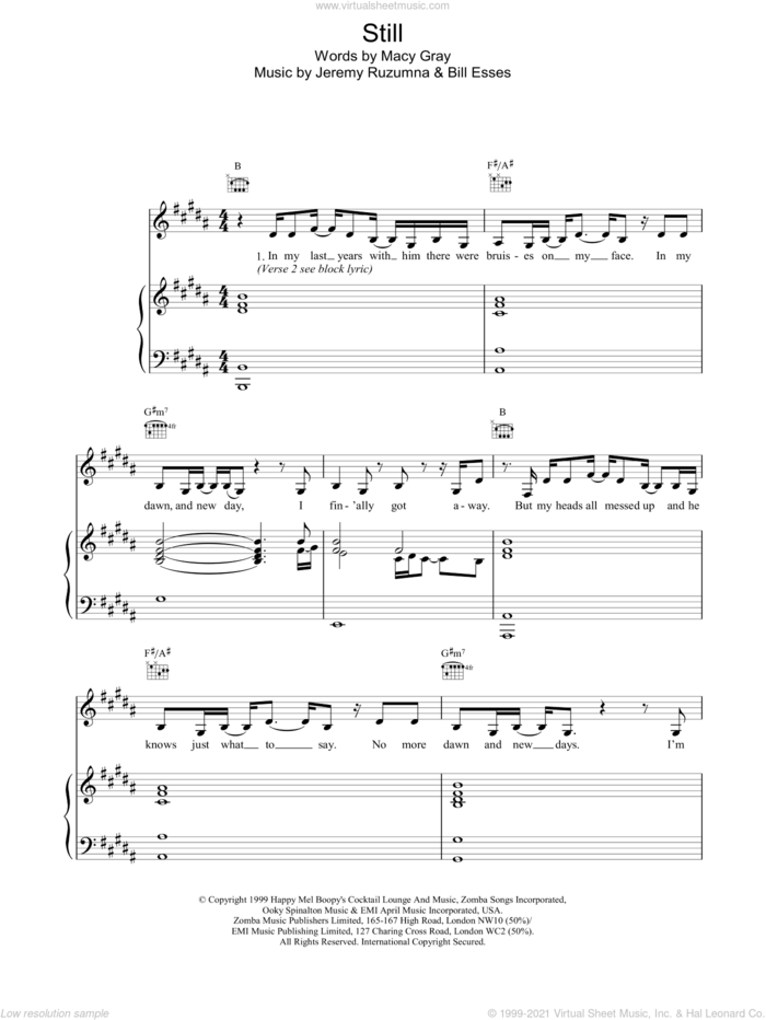 Still sheet music for voice, piano or guitar by Macy Gray, intermediate skill level