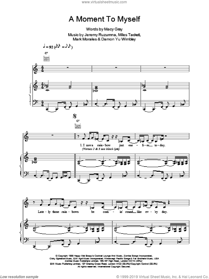 A Moment To Myself sheet music for voice, piano or guitar by Macy Gray, intermediate skill level