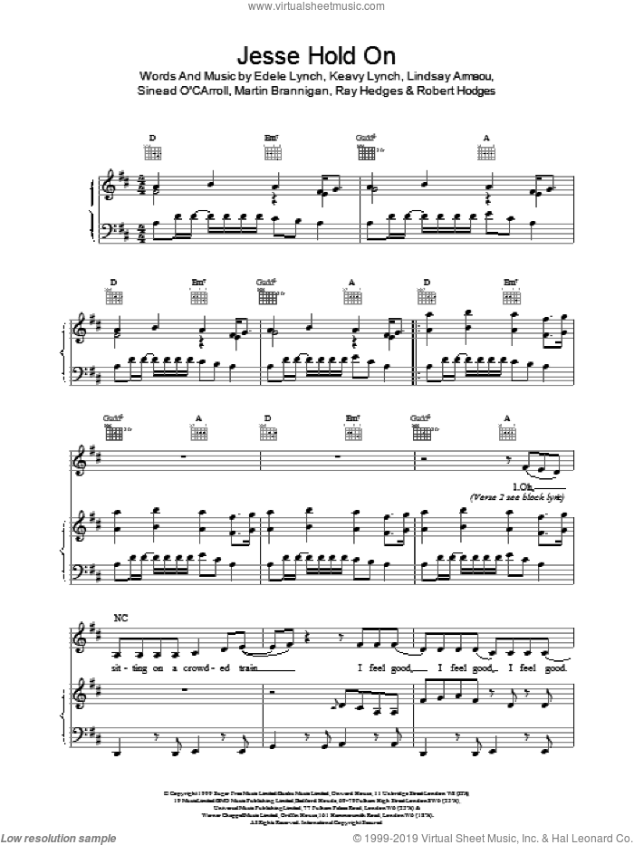 Jesse Hold On sheet music for voice, piano or guitar by BWitched, intermediate skill level