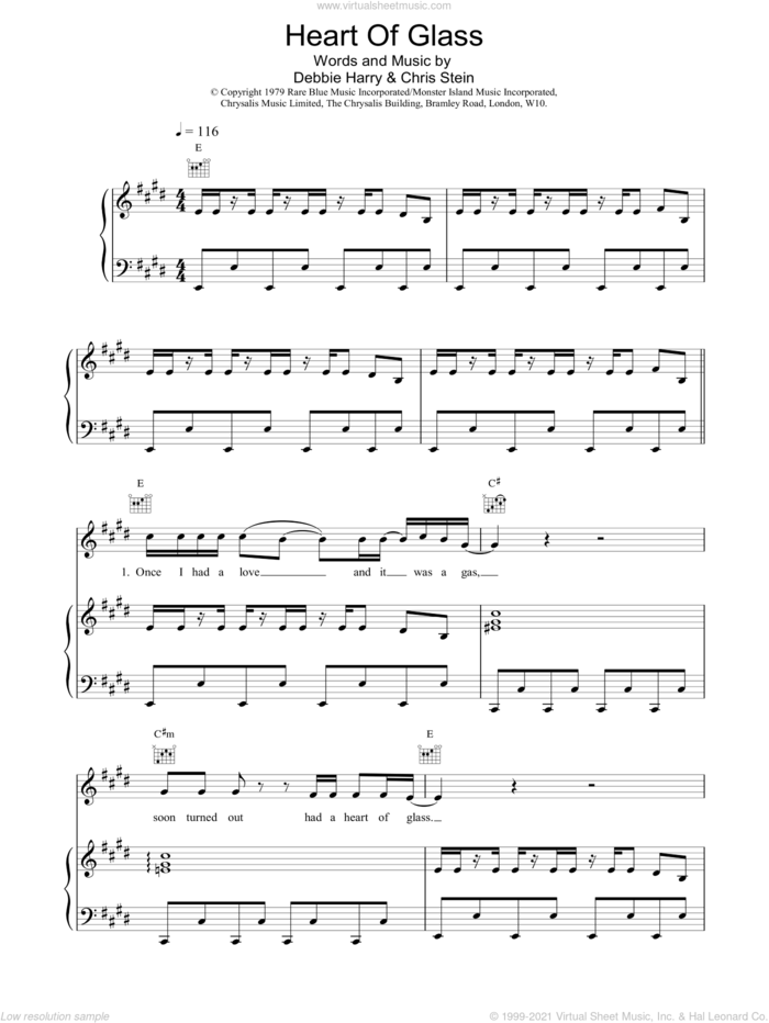 Heart Of Glass sheet music for voice, piano or guitar by Blondie, intermediate skill level
