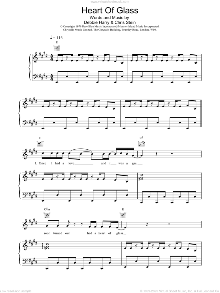 Heart Of Glass sheet music for voice, piano or guitar by Blondie, intermediate skill level