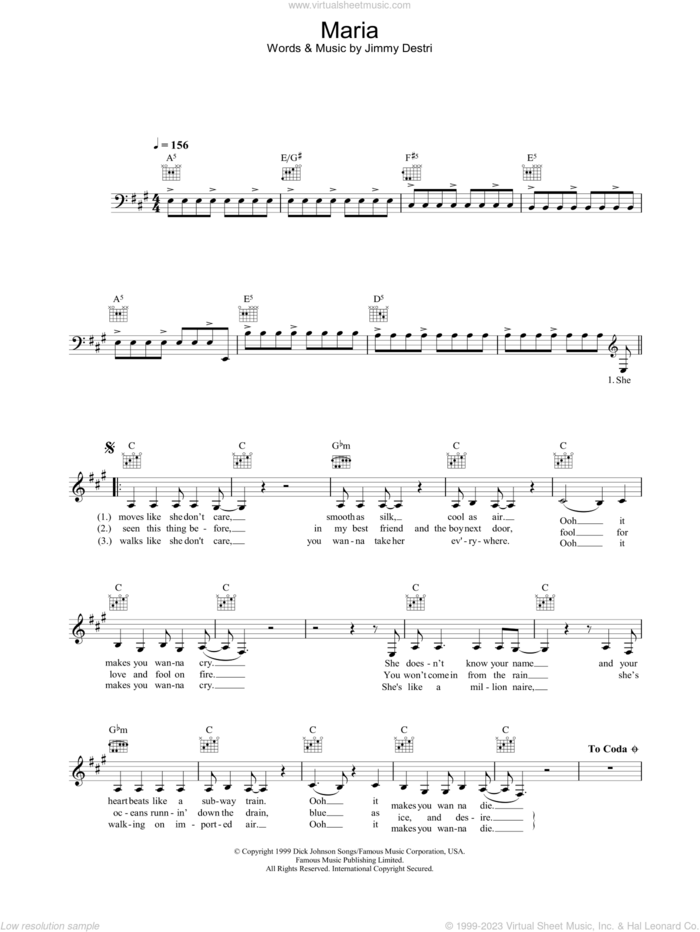 Maria sheet music for voice and other instruments (fake book) by Blondie, intermediate skill level