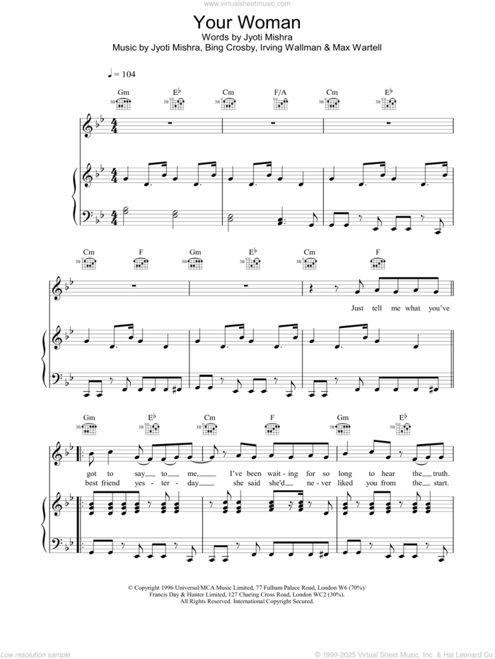 Your Woman sheet music for voice, piano or guitar (PDF)