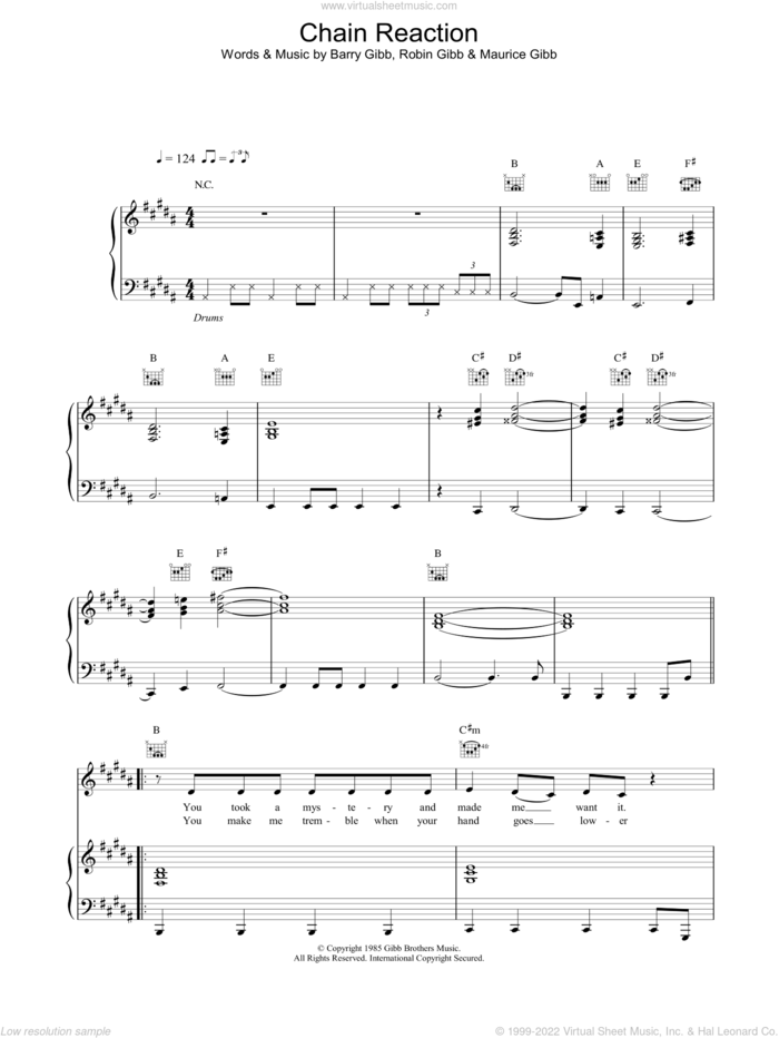 Chain Reaction sheet music for voice, piano or guitar by Diana Ross, intermediate skill level