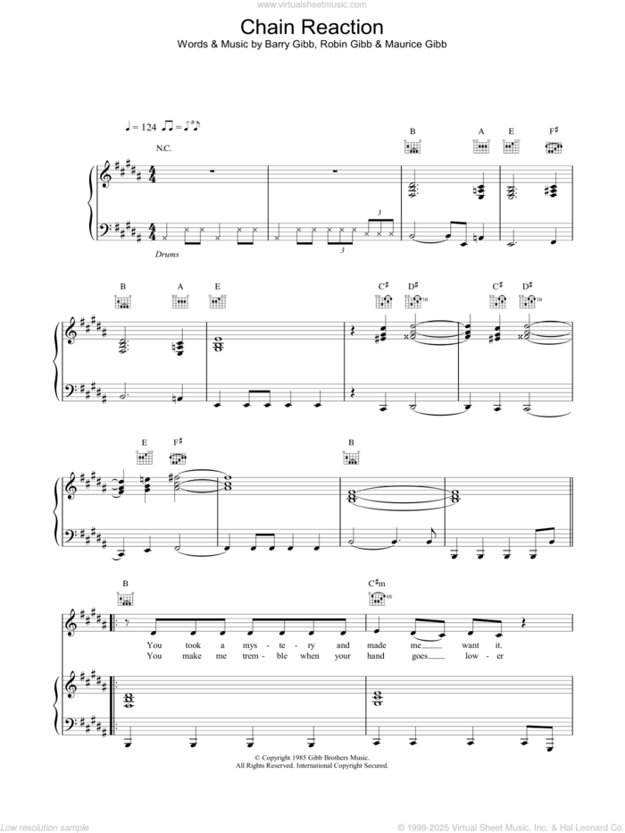 Chain Reaction sheet music for voice, piano or guitar by Diana Ross, intermediate skill level