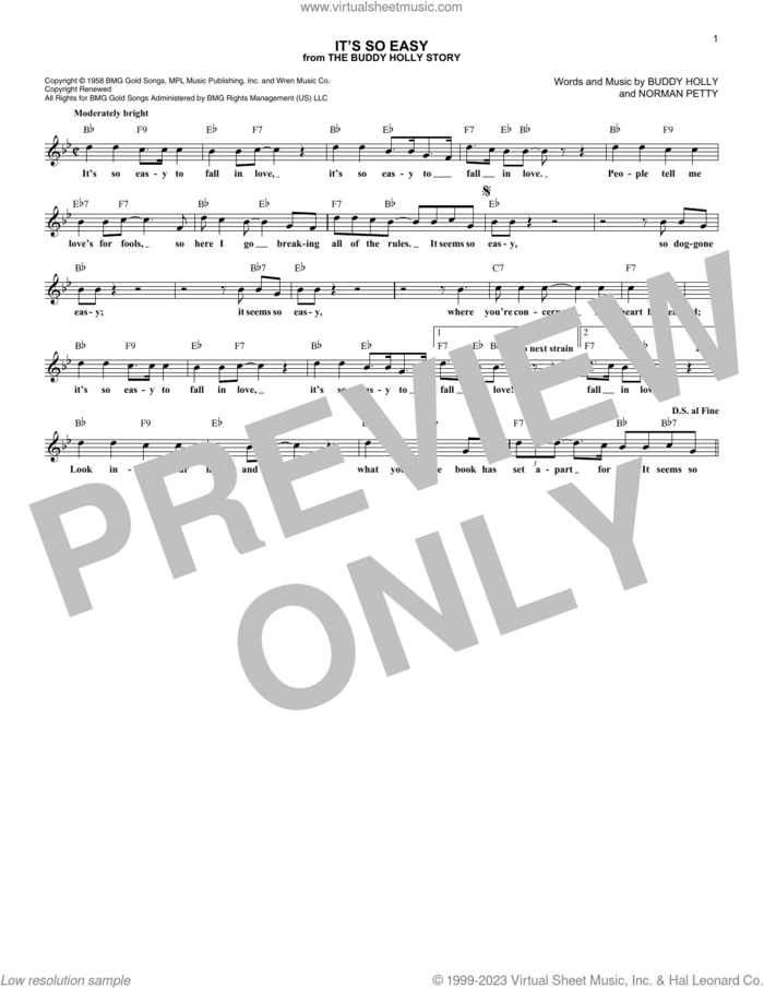 It's So Easy sheet music for voice and other instruments (fake book) by Buddy Holly & The Crickets, Linda Ronstadt, The Crickets, Buddy Holly and Norman Petty, intermediate skill level