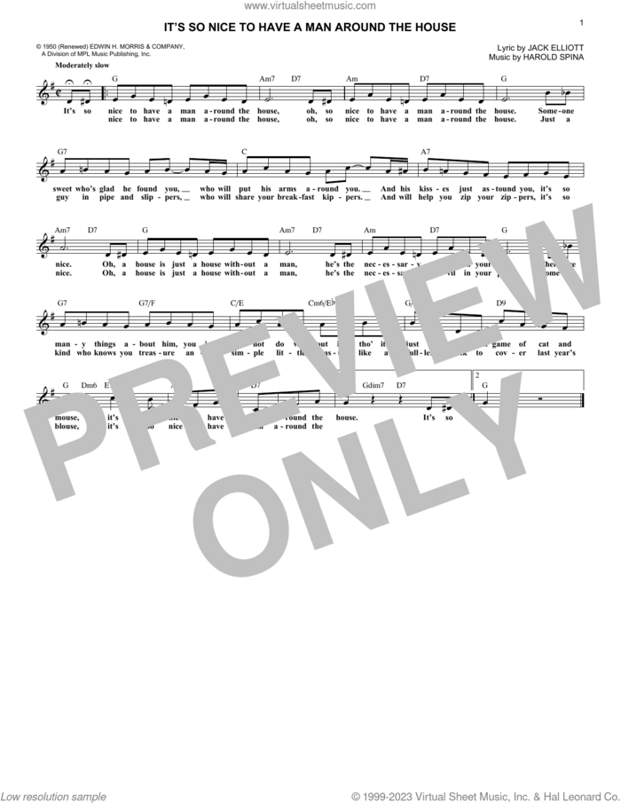 It's So Nice To Have A Man Around The House sheet music for voice and other instruments (fake book) by Della Reese, Dinah Shore, Harold Spina and Jack Elliott, intermediate skill level