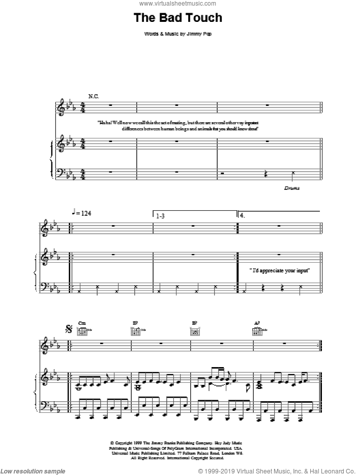 The Bad Touch sheet music for voice, piano or guitar by Bloodhound Gang, intermediate skill level