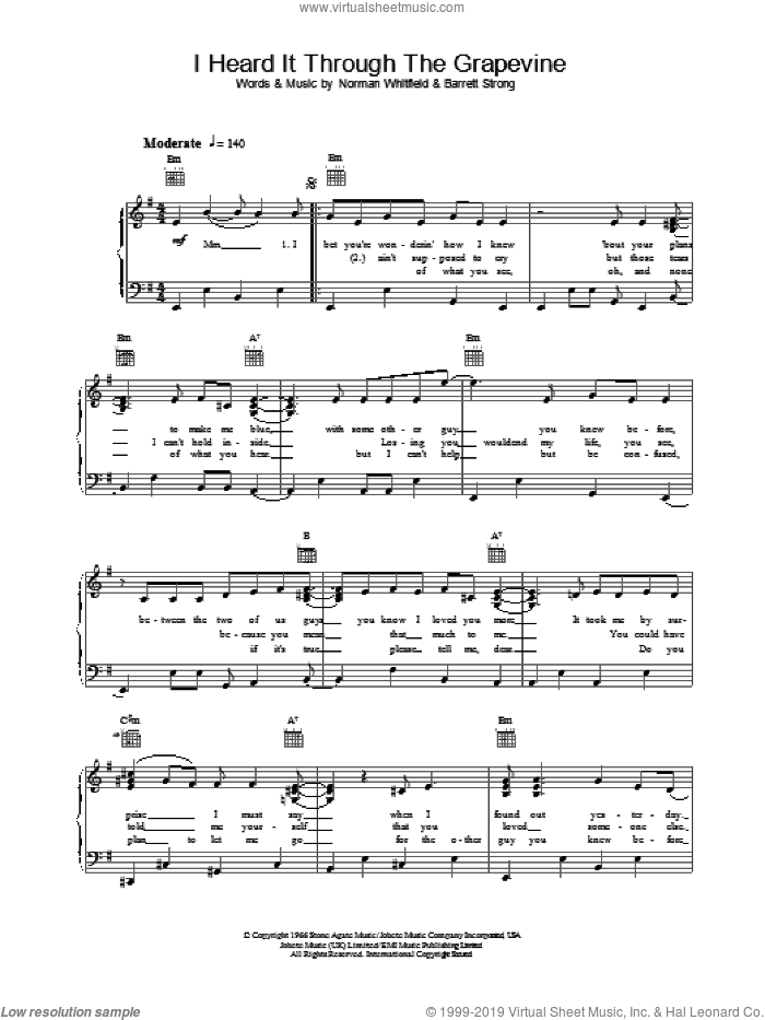 I Heard It Through The Grapevine sheet music for piano solo by Marvin Gaye, intermediate skill level