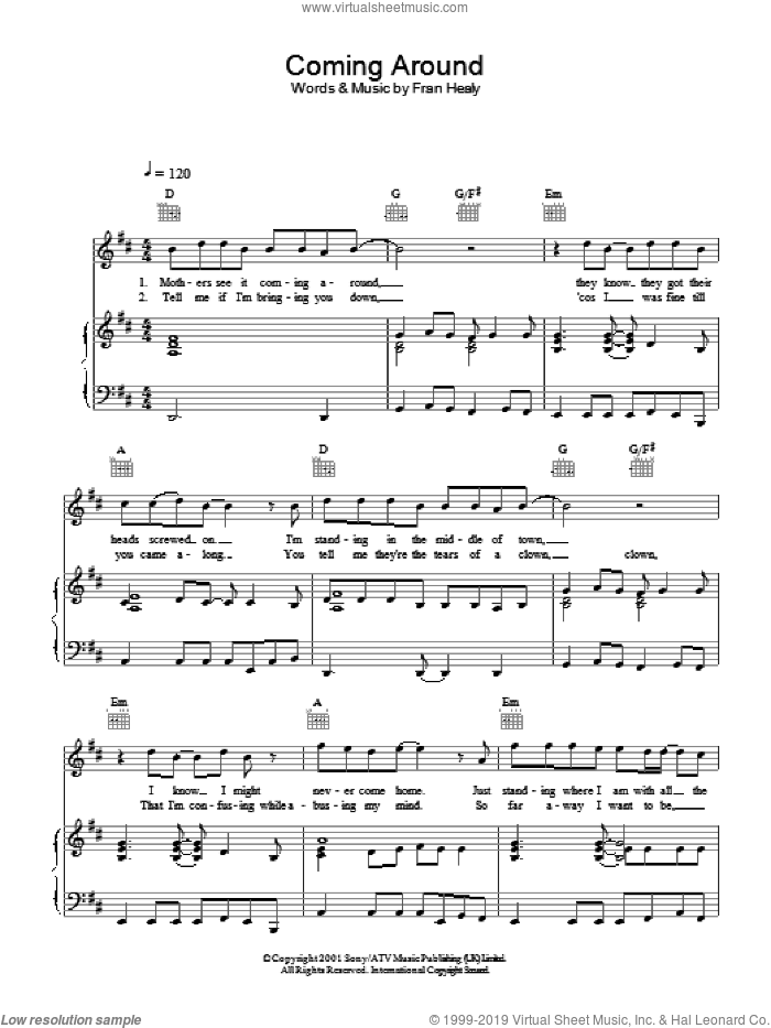 Coming Around sheet music for voice, piano or guitar by Merle Travis, intermediate skill level