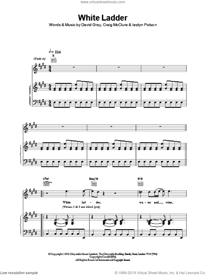 White Ladder sheet music for voice, piano or guitar by David Gray, intermediate skill level