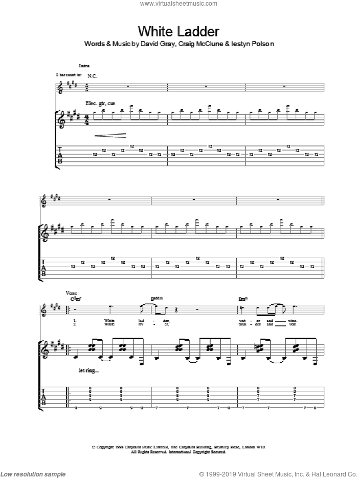 White Ladder sheet music for guitar (tablature) by David Gray, intermediate skill level