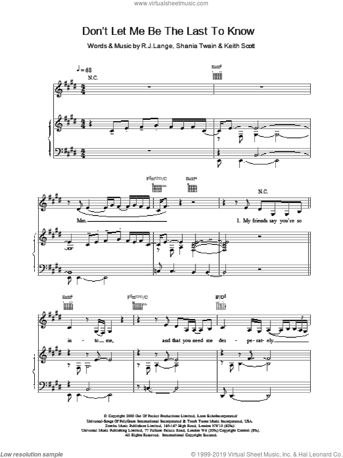 Don't Let Me Be The Last To Know sheet music for voice, piano or guitar by Britney Spears, intermediate skill level