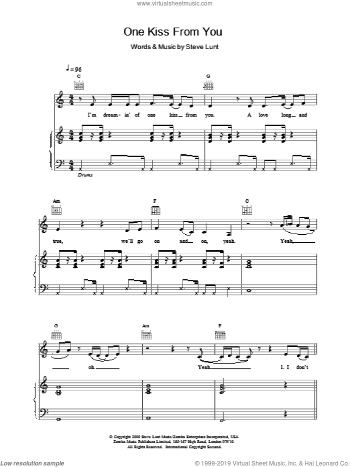 One Kiss From You sheet music for voice, piano or guitar by Britney Spears, intermediate skill level