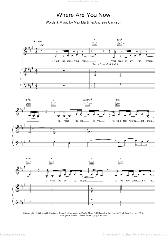 Where Are You Now sheet music for voice, piano or guitar by Britney Spears, intermediate skill level