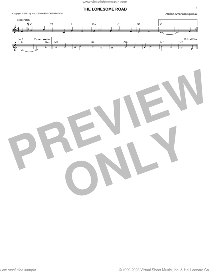 The Lonesome Road sheet music for voice and other instruments (fake book), intermediate skill level