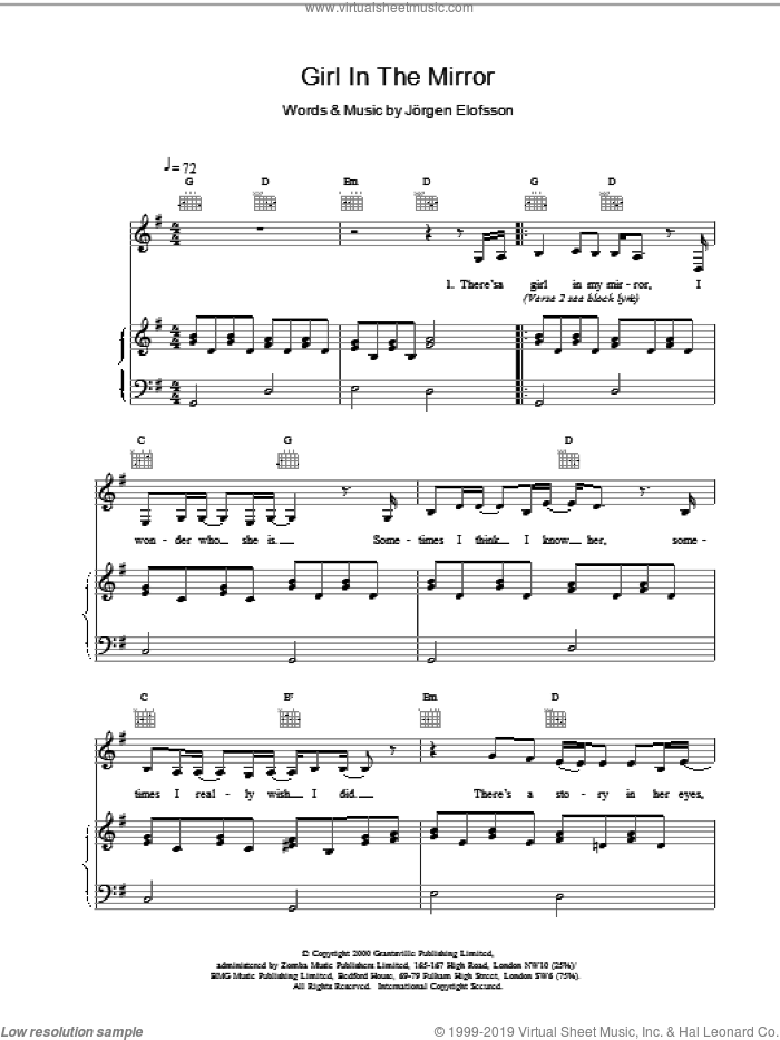 Girl In The Mirror sheet music for voice, piano or guitar by Britney Spears, intermediate skill level