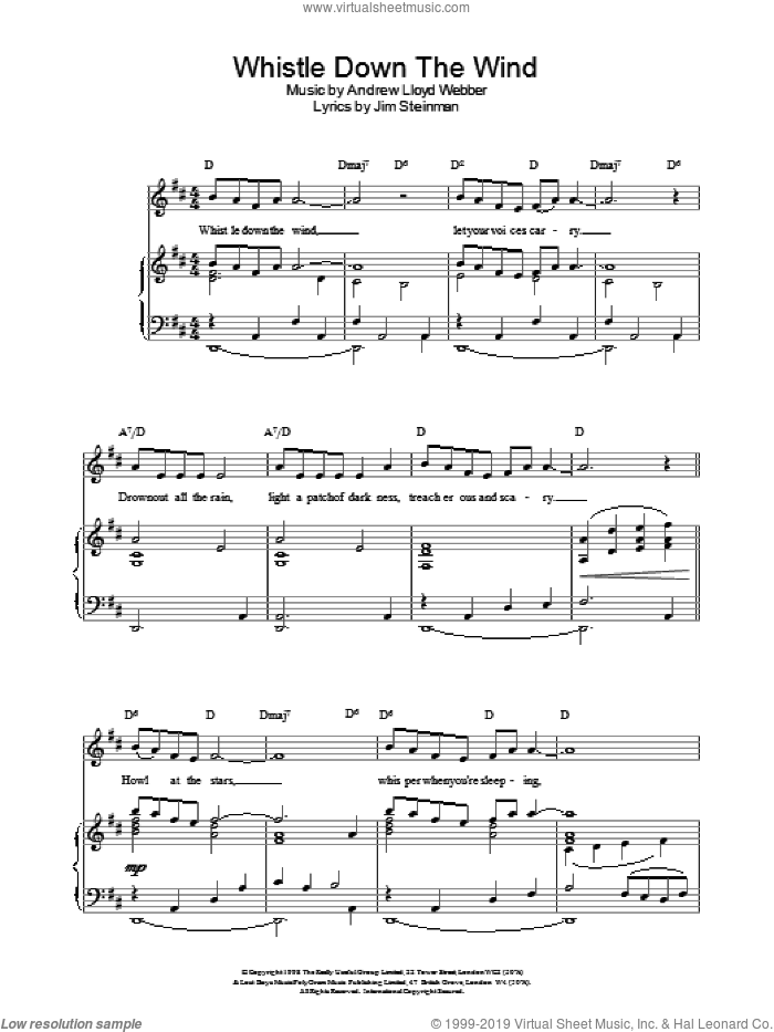 Whistle Down The Wind sheet music for voice, piano or guitar by Andrew Lloyd Webber, intermediate skill level