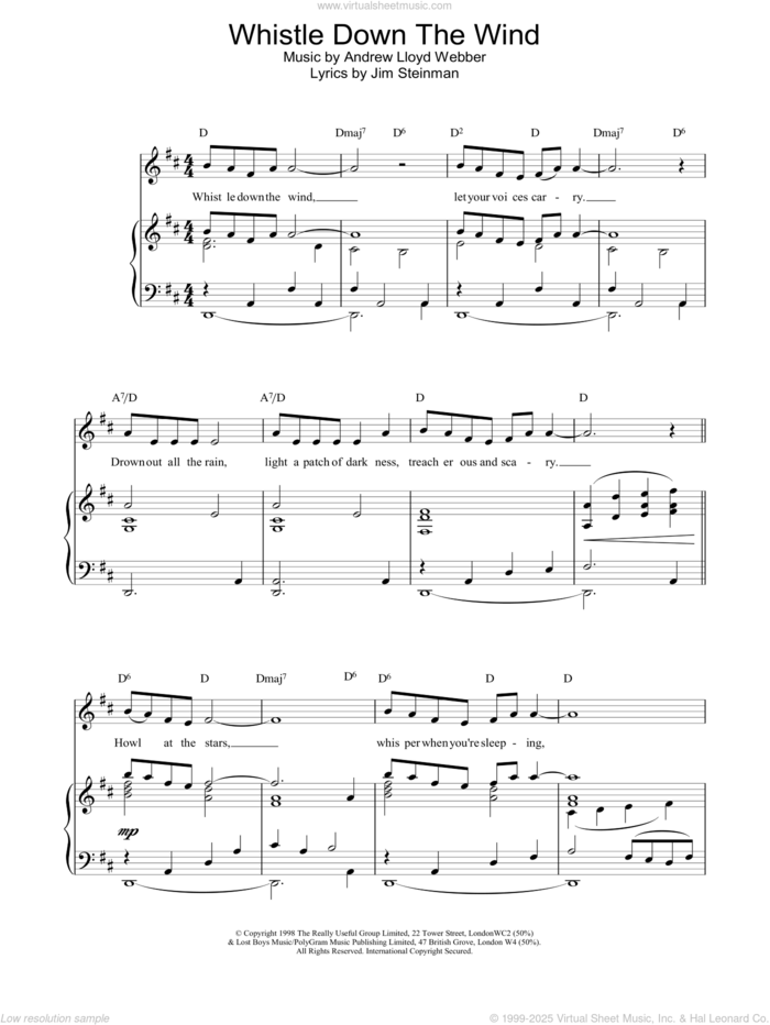 Whistle Down The Wind sheet music for voice, piano or guitar by Andrew Lloyd Webber, intermediate skill level