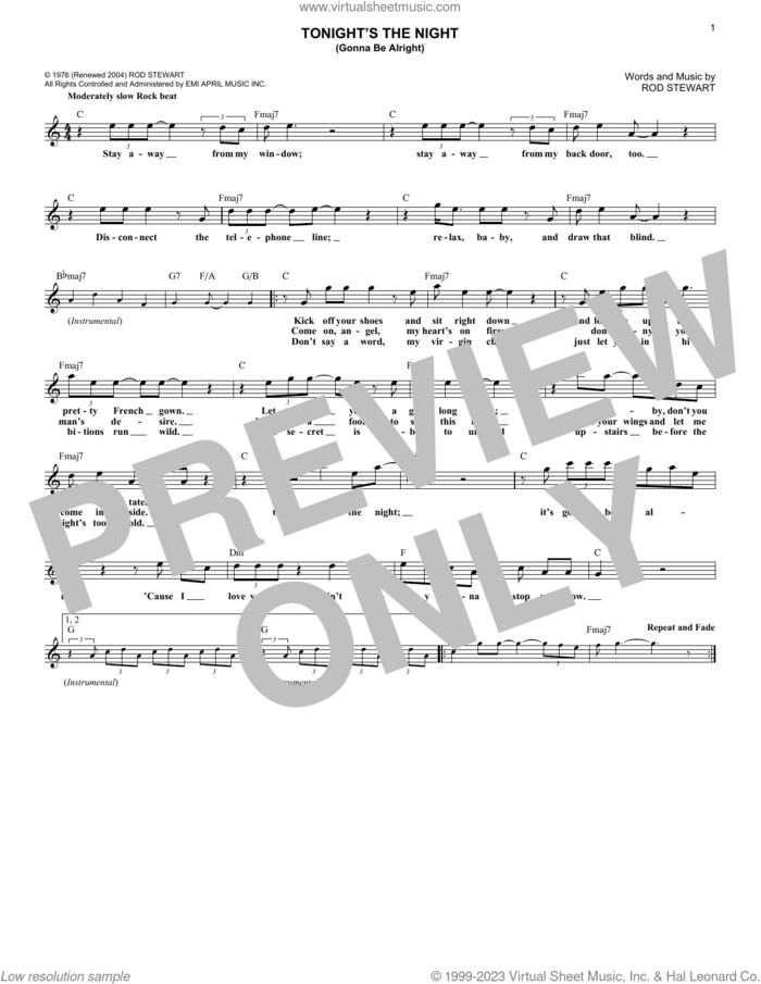 Tonight's The Night (Gonna Be Alright) sheet music for voice and other instruments (fake book) by Rod Stewart and Janet Jackson, intermediate skill level